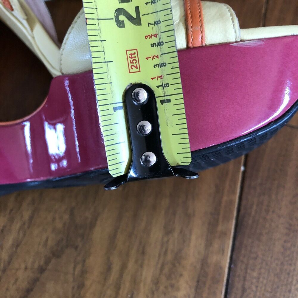 Stuart Weitzman Cut-Out Pink Yellow Color Block Wedge Platform Sandals 7.5M - Picture 9 of 11